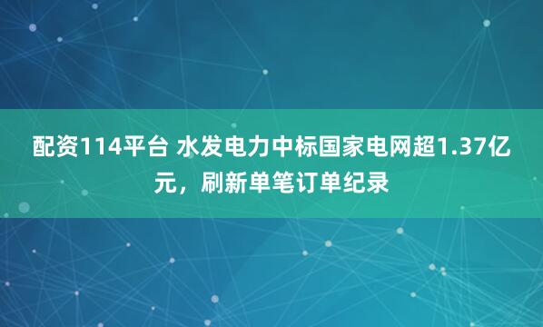 配资114平台 水发电力中标国家电网超1.37亿元，刷新单笔订单纪录